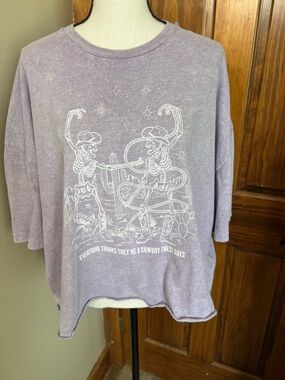 Lavender Graphic Cowboy Skeleton Tee